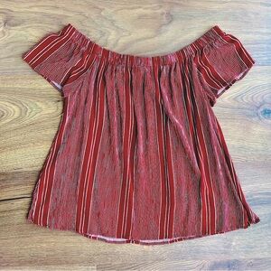 BOBEAU | off-the-shoulder red & white striped top size S